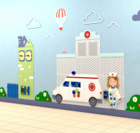 Детское развивающее оборудование для ДОУ и СОШ + Декоративно-развивающая панель Поликлиника