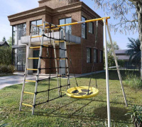 Детские спортивные комплексы для дачи + Дачный комплекс "Romana D1" + ГНЕЗДО качели 103.31.06 (серый/жёлтый)