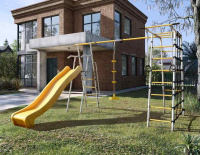 Детские спортивные комплексы для дачи + Дачный комплекс "Богатырь Плюс 2 MAX" + ДИСК качели Romana 103.12.07 (серый/жёлтый)