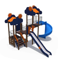 Детские уличные комплексы + Детский игровой комплекс Небоскреб 2 с песочницей (винтовой скат Н-2000, металлический скат Н-1500) ДИО 04104
