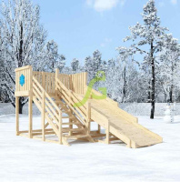 Детские горки + Деревянная зимняя горка "IgraGrad Snow Fox", скат 4 м, без окраски