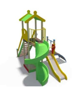 Детские уличные комплексы + Детский игровой комплекс с винтовым скатом Н-2000 и металлическим скатом Н-1200 ДИО 04110