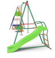 Детские качели + Детский комплекс DFC MULTIPLAY качели: планер, верёвочные, гнездо; мини-батут и горка