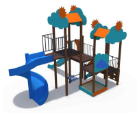 Детские уличные комплексы + Детский игровой комплекс Небоскреб 2 с песочницей (винтовой скат Н-2000, металлический скат Н-1500) ДИО 04104