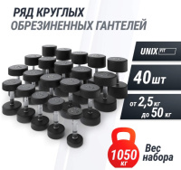 Гантели + Ряд гантелей круглых UNIX Fit обрезиненные от 2,5 до 50 кг