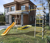 Детские спортивные комплексы для дачи + Дачный комплекс "Богатырь Плюс 2" + ЛОДКА качели Romana 103.12.06 (серый/жёлтый)