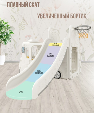 Детские горки для дома + Горка + игровая зона "Автомобиль" PS-049-W белый