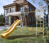 Детские спортивные комплексы для дачи + Дачный комплекс "Богатырь MAX" + ПЛАСТИКОВЫЕ качели Romana 103.07.07 (серый/жёлтый)