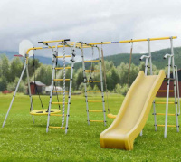 Детские спортивные комплексы для дачи + Дачный комплекс "Romana Веселая лужайка-2-PRO с горкой 1200 мм" комплект №13 (серый/жёлтый)