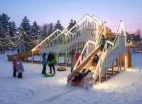 Зимние деревянные горки + Зимняя деревянная горка "IgraGrad Snow Fox 12 м" с двумя скатами мод.424