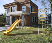 Детские спортивные комплексы для дачи + Дачный комплекс "Богатырь Плюс 2 MAX" + ГНЕЗДО качели Romana 103.12.07 (серый/жёлтый)