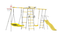 Детские спортивные комплексы для дачи + Дачный комплекс "Romana Лесная поляна-3-PRO с горкой 900 мм" комплект №3 (серый/жёлтый)