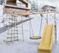 Детские спортивные комплексы для дачи + Дачный комплекс "Богатырь Плюс 2 MAX" + ГНЕЗДО качели-гнездо 80 см Romana 103.12.07 (серый/жёлтый)