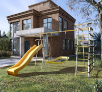 Детские спортивные комплексы для дачи + Дачный комплекс "Богатырь Плюс 2 MAX" + ЛОДКА качели Romana 103.12.07 (серый/жёлтый)