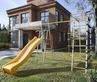 Детские спортивные комплексы для дачи + Дачный комплекс "Богатырь MAX" + ДИСК качели Romana 103.07.07 (серый/жёлтый)