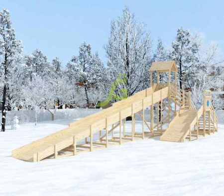 Детские горки + Зимняя деревянная горка "IgraGrad Snow Fox 12 м" с двумя скатами, без окраски