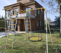 Детские спортивные комплексы для дачи + Дачный комплекс "Весёлая лужайка-2" + ГНЕЗДО качели-гнездо 80 см R 103.25.04 (серый/жёлтый)