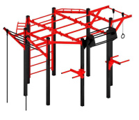 Уличные турники и брусья (Воркаут) + Многофункциональный спортивный комплекс (красный) МК 100.01-01