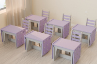 Детские столики и парты + Комплект мягкой сборной мебели для класса растущий, дизайн серия «Космос»