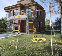 Детские спортивные комплексы для дачи + Дачный комплекс "Fitness" + ГНЕЗДО качели Romana 103.20.05 (серый/жёлтый)