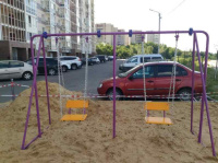 Детские качели + Качели двойные на металлических стойках с сиденьями со спинкой ИО 01020