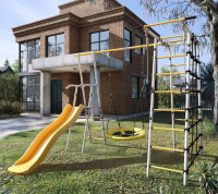 Детские спортивные комплексы для дачи + Дачный комплекс "Богатырь" + ГНЕЗДО качели Romana 103.07.06 (серый/жёлтый)