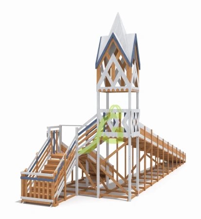 Зимние деревянные горки + Зимняя деревянная горка "IgraGrad Snow Fox 12 м" с двумя скатами мод.124
