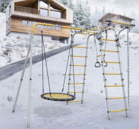 Детские спортивные комплексы для дачи + Дачный комплекс "Весёлая лужайка-2" + ГНЕЗДО качели-гнездо 80 см R 103.25.04 (серый/жёлтый)