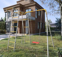Детские спортивные комплексы для дачи + Дачный комплекс "Лесная поляна 3" + ФАНЕРНЫЕ качели Romana R 103.26.05 (серый/жёлтый)