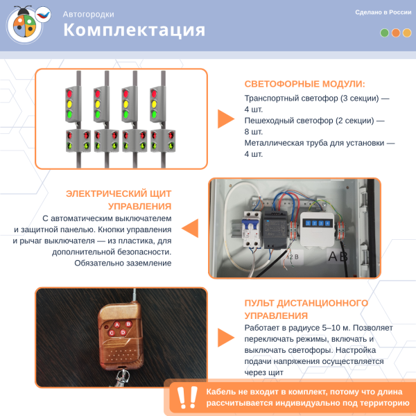 Автогородки и ПДД для детей + Набор светодиодных светофоров "Четырехсторонний перекресток" стационарный 2.0