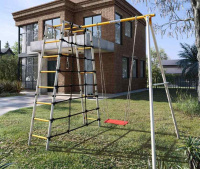 Детские спортивные комплексы для дачи + Дачный комплекс "Romana D1" + ФАНЕРНЫЕ качели 103.31.06 (серый/жёлтый)