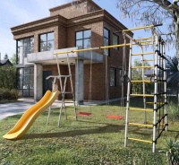 Детские спортивные комплексы для дачи + Дачный комплекс "Богатырь Плюс 2" (без качелей) Romana 103.12.06 (серый/жёлтый)