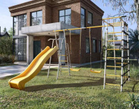 Детские спортивные комплексы для дачи + Дачный комплекс "Богатырь Плюс 2 MAX" + ПЛАСТИКОВЫЕ качели Romana 103.12.07 (серый/жёлтый)