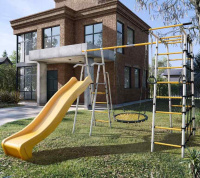 Детские спортивные комплексы для дачи + Дачный комплекс "Богатырь MAX" + ГНЕЗДО качели-гнездо 80 см Romana 103.07.07 (серый/жёлтый)