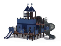 Детские уличные комплексы + Детский игровой комплекс Дворец чудес Н-2000 и Н-750 (закрытая пластиковая труба и винтовой скат, в стиле средневековья) ДИО 13051.1  