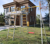 Детские спортивные комплексы для дачи + Дачный комплекс "Fitness" + ФАНЕРНЫЕ качели Romana 103.20.05 (серый/жёлтый)
