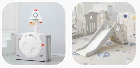Игровое домашнее оборудование + Манеж UNIX Kids SUPREME Space 200x200 Grey Качели