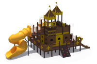 Детские уличные комплексы + Детский игровой комплекс Дворец чудес Н-2000 и Н-750 (закрытая пластиковая труба и винтовой скат, в стиле средневековья) ДИО 13051.2 