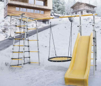 Детские спортивные комплексы для дачи + Дачный комплекс "Богатырь Плюс 2 MAX" + Качели ГНЕЗДО-СЕТКА 100 см Romana 103.12.07 (серый/жёлтый)