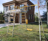 Детские спортивные комплексы для дачи + Дачный комплекс "Fitness" + ПЛАСТИКОВЫЕ качели Romana 103.20.05 (серый/жёлтый)