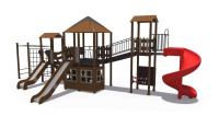 Детские уличные комплексы + Игровой комплекс серии Браун (с горками винтовой скат 2000 мм, металлические скаты 1500 и 1200 мм) ДИО 10218