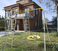 Детские спортивные комплексы для дачи + Дачный комплекс "Весёлая лужайка-2" + ГНЕЗДО качели Romana R 103.25.04 (серый/жёлтый)
