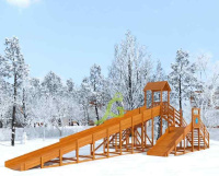 Детские горки + Зимняя деревянная горка "IgraGrad Snow Fox 12 м" с двумя скатами (две лестницы) 