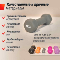 Гантели + Гантель UNIX Fit неопреновая 1 кг Grey, 2 шт.