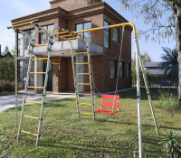 Детские спортивные комплексы для дачи + Дачный комплекс "Весёлая лужайка-2" + ЦЕПНЫЕ качели Romana R 103.25.04 (серый/жёлтый)