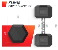 Гантели + Гантель гексагональная UNIX Fit обрезиненная 15 кг, 2 шт.