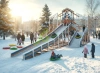 Зимние деревянные горки + Зимняя деревянная горка "IgraGrad Snow Fox 12 м" с двумя скатами мод.6