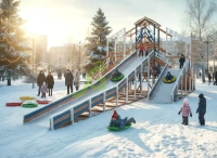 Зимние деревянные горки + Зимняя деревянная горка "IgraGrad Snow Fox 12 м" с двумя скатами мод.6