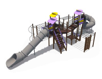 Детские уличные комплексы + Игровой комплекс серии Зефир (скат пластиковый винтовой закрытый и прямой открытый 2000 мм, скат металлический Н-1500 мм) ДИО 10214