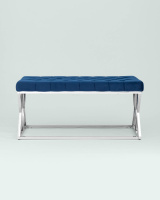 Табуреты + Банкетка ИНСИГНИЯ велюр синий сталь серебро